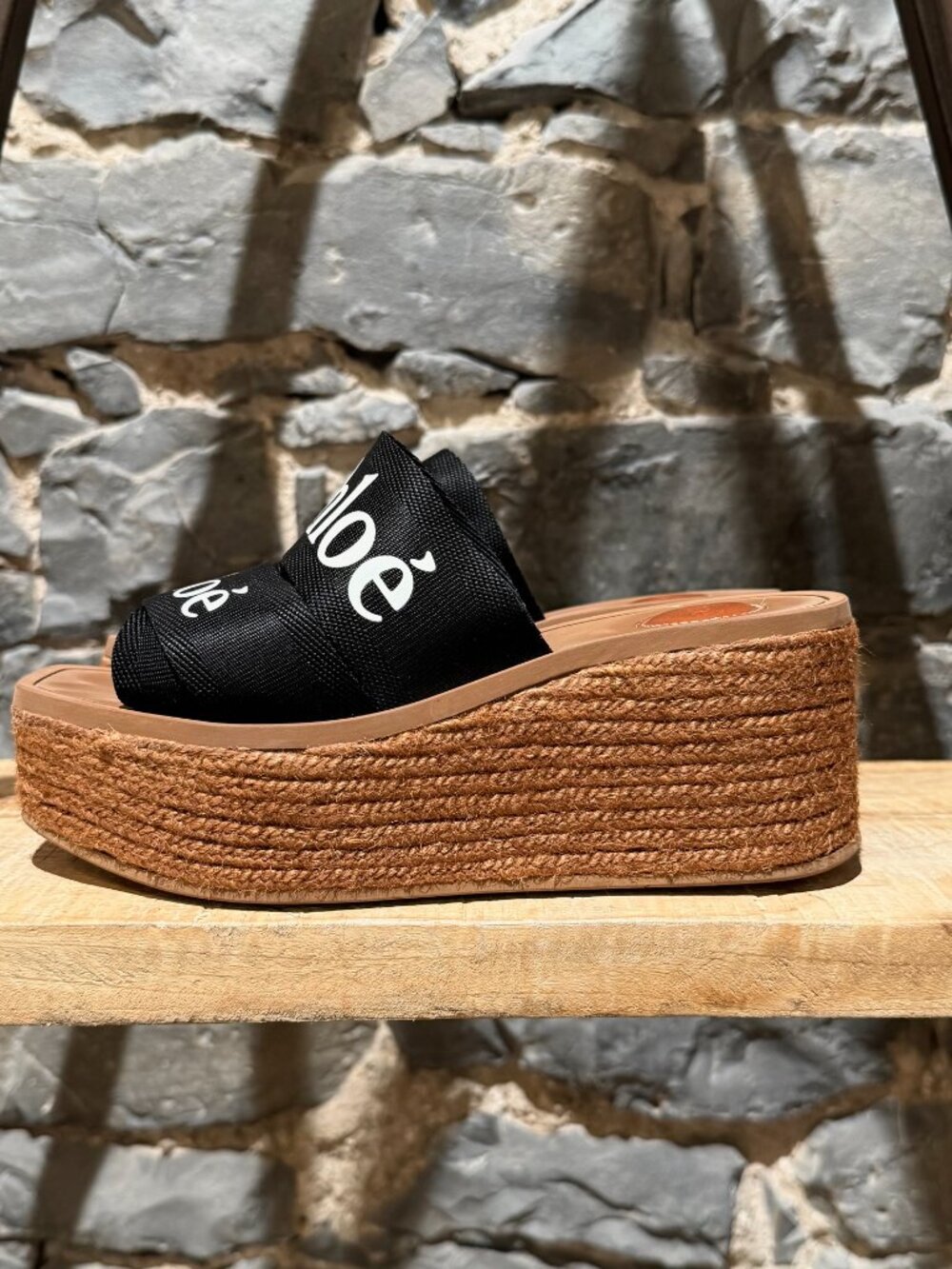 Chloé Black Logo Platform Wedge Woody Sandals - Picture 6 of 10